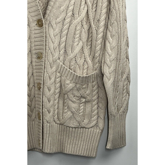 J Crew Sweater Womens XXS Cableknit Cardigan Tan Button Up V Neck Oversized - Picture 6 of 15